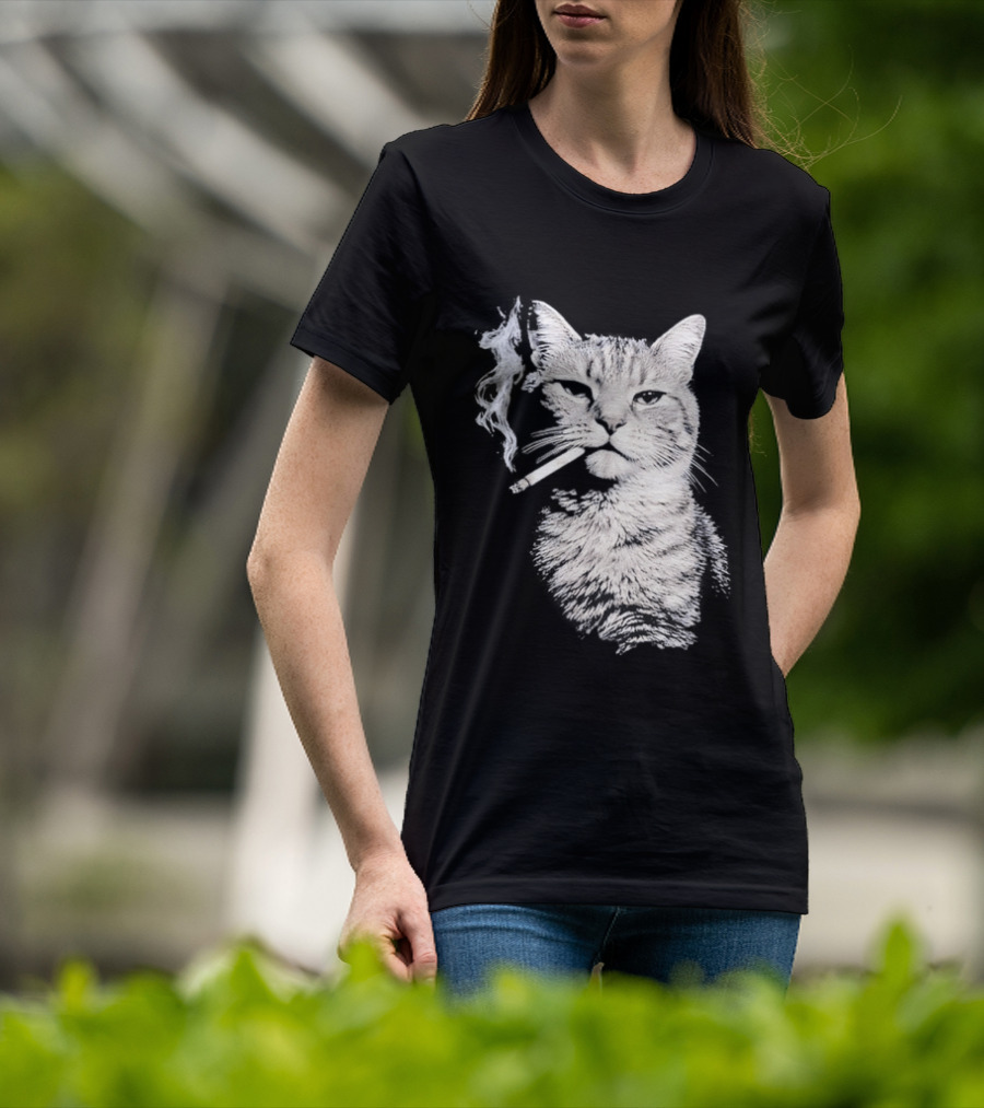Tabby Cat Smoking Cigarette Animal T-Shirt