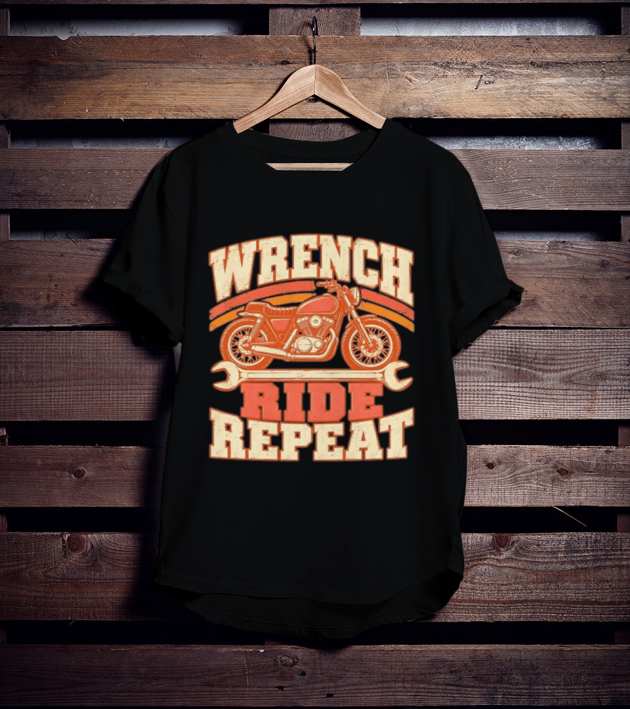 Wrench Ride Repeat Motorcycle Mechanic Distressed T-Shirt