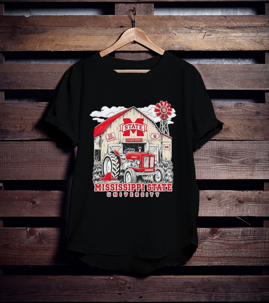 Mississippi State University Bulldogs Country Farmall Tractor Barn With Go Dawgs And Windmill T-Shirt