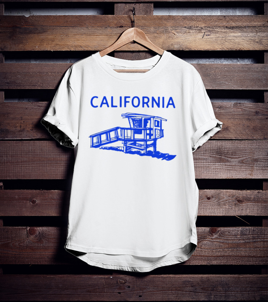 California Beach Sketch Lifeguard Tower T-Shirt