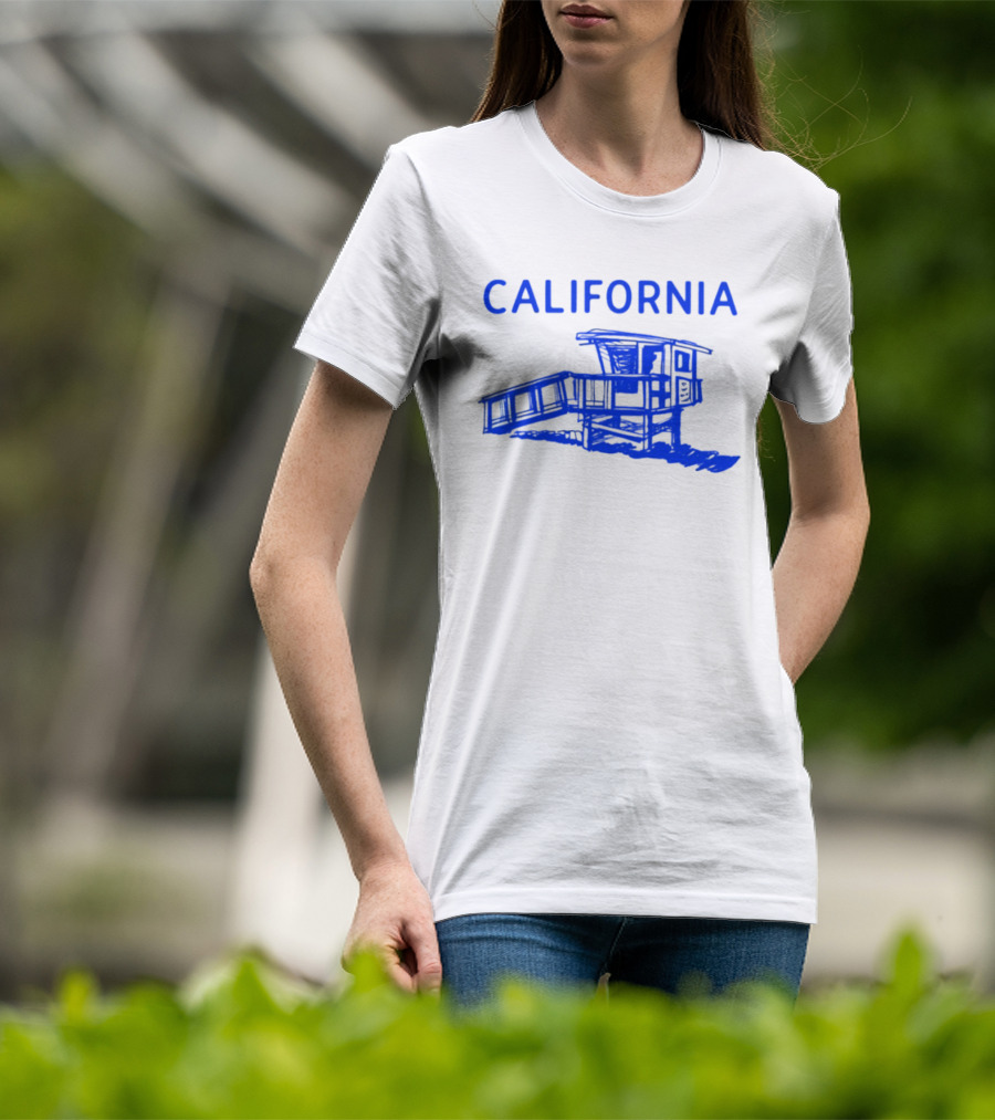 California Beach Sketch Lifeguard Tower T-Shirt