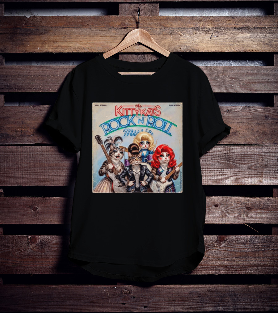 The Kitty Kats Rock 'N' Roll Music Full Screen Vintage Cats With Guitars T-Shirt
