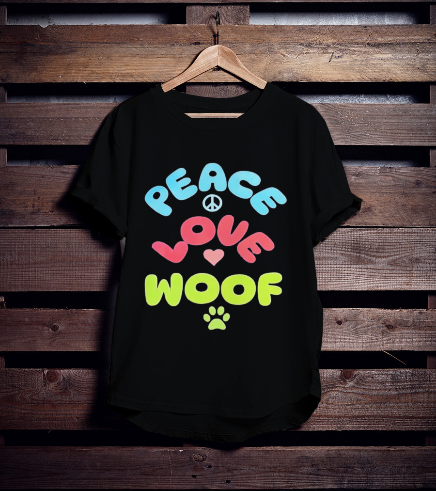 Peace Love Woof Paw Dog Lover Peace Sign Heart T-Shirt