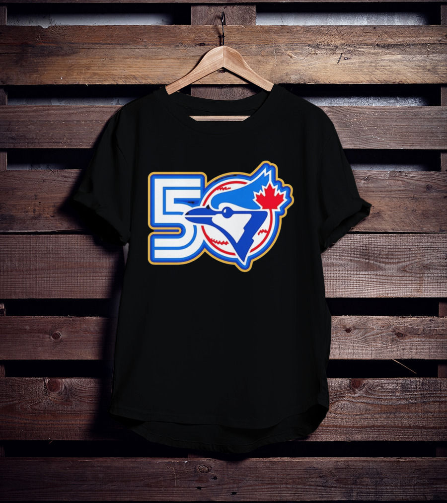 Toronto Blue Jays 50th Anniversary Logo With Maple Leaf And Baseball T-Shirt