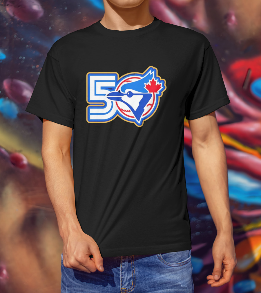 Toronto Blue Jays 50th Anniversary Logo With Maple Leaf And Baseball T-Shirt
