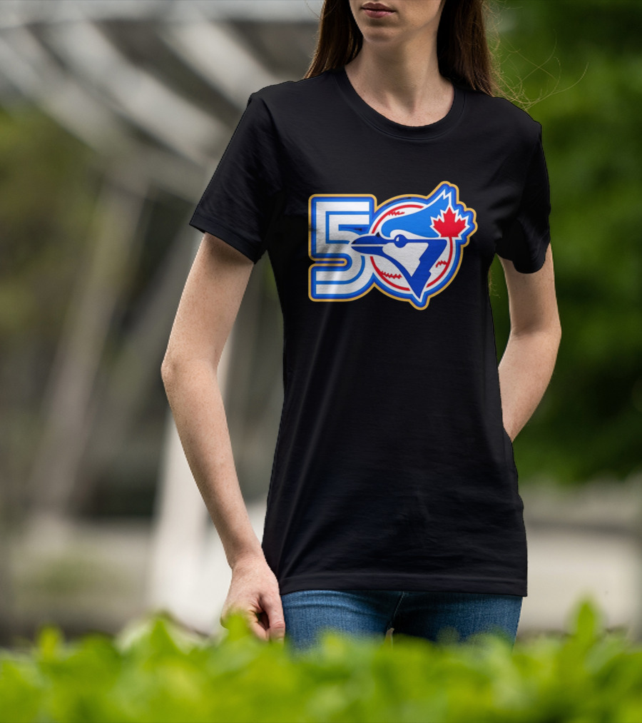 Toronto Blue Jays 50th Anniversary Logo With Maple Leaf And Baseball T-Shirt