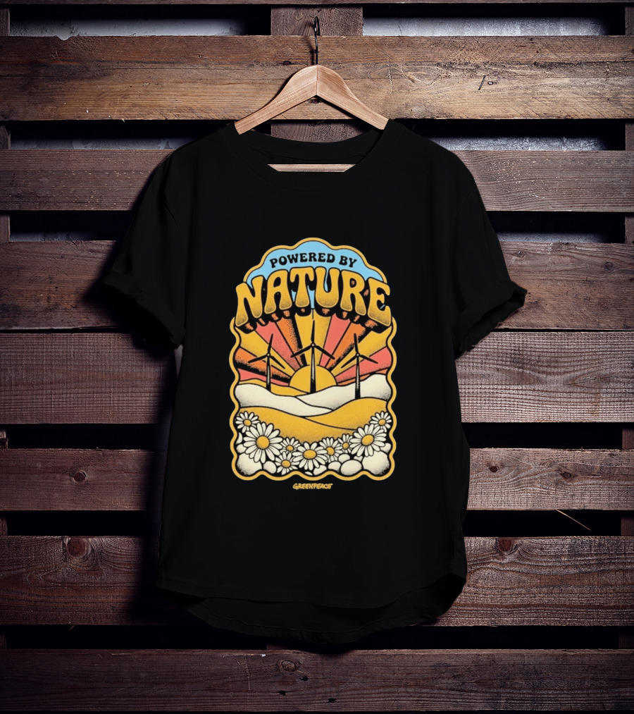 Powered By Nature Wind Turbines Sunflowers Greenpeace T-Shirt
