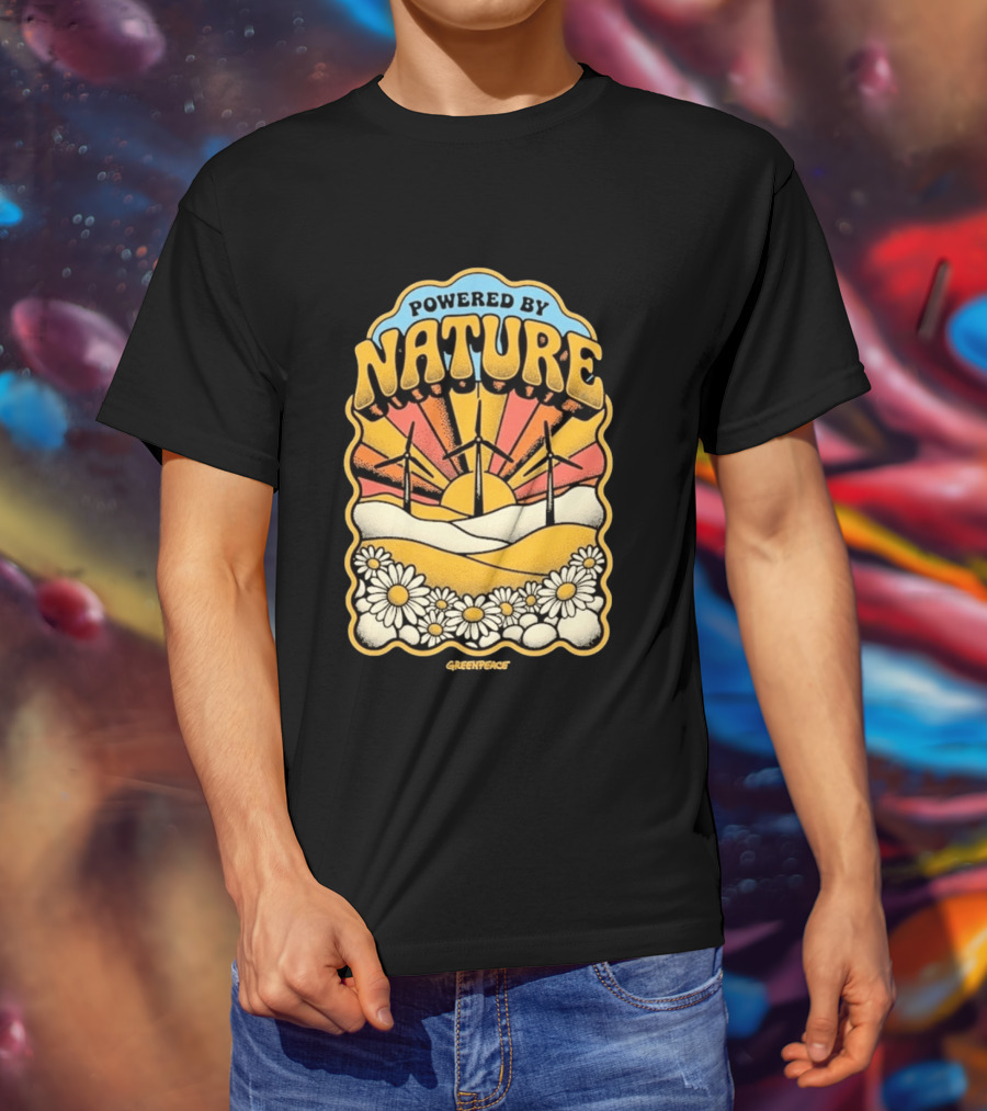 Powered By Nature Wind Turbines Sunflowers Greenpeace T-Shirt