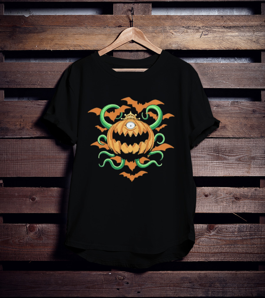 Pumpking The King Of Ghosts Halloween Jack O' Lantern Bat Wreath T-Shirt