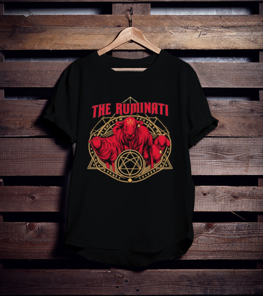 The Ruminati Occult Goat And Bull Pentagram Triangular Rune Symbolism T-Shirt