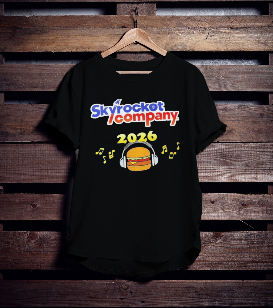 Skyrocket Company 2026 Burger Headphones Musical Notes T-Shirt