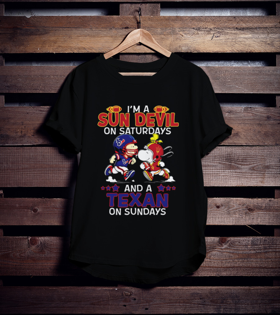 I'm A Sun Devil On Saturdays And A Texan On Sundays Snoopy Charlie Brown Football T-Shirt