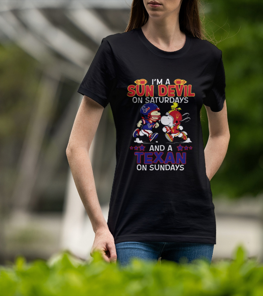 I'm A Sun Devil On Saturdays And A Texan On Sundays Snoopy Charlie Brown Football T-Shirt