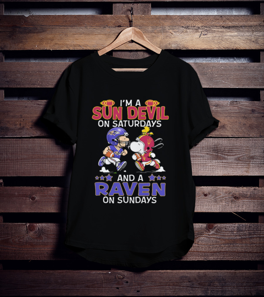 I'm A Sun Devil On Saturdays And A Raven On Sundays Snoopy And Charlie Brown Football T-Shirt