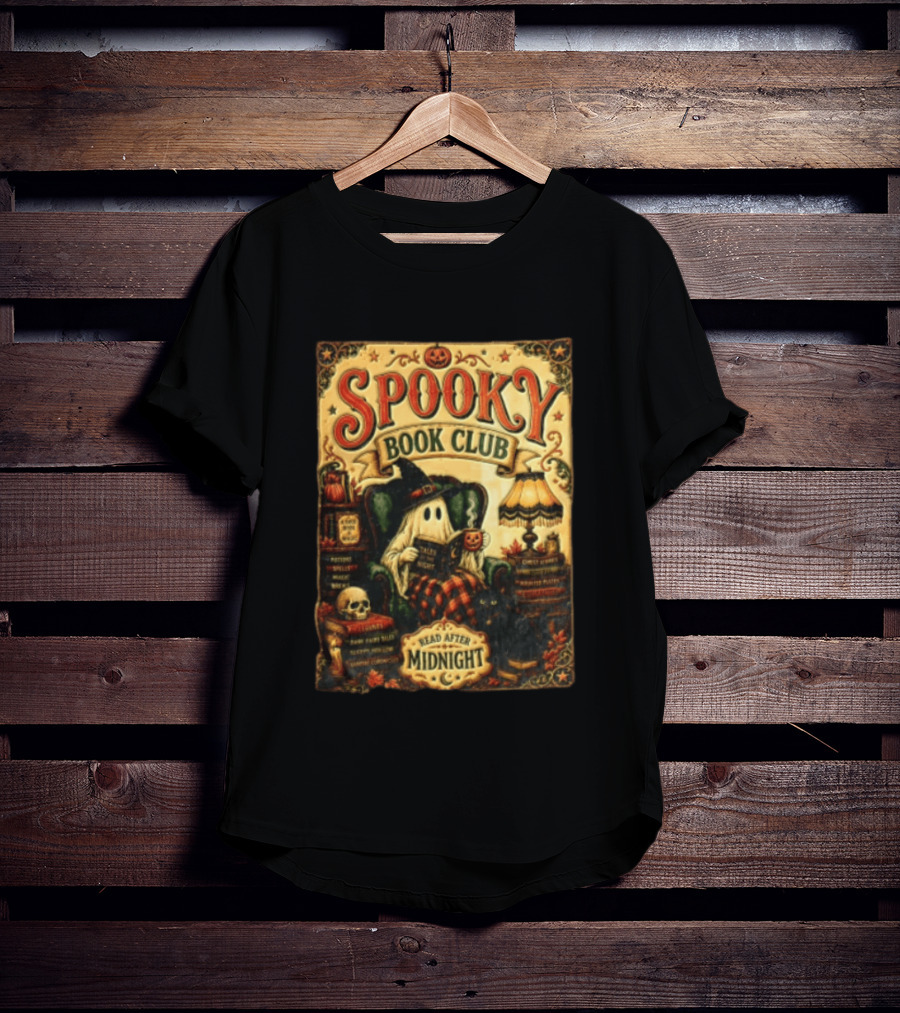 Spooky Book Club Ghost Reading Tales At Midnight Halloween T-Shirt