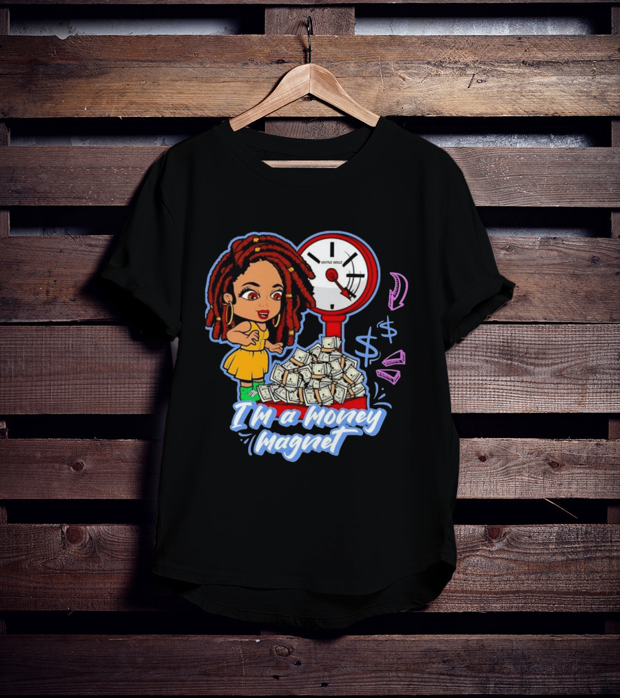 I'm A Money Magnet Hustle Skillz Wealth Mindset Cartoon Woman With Cash T-Shirt
