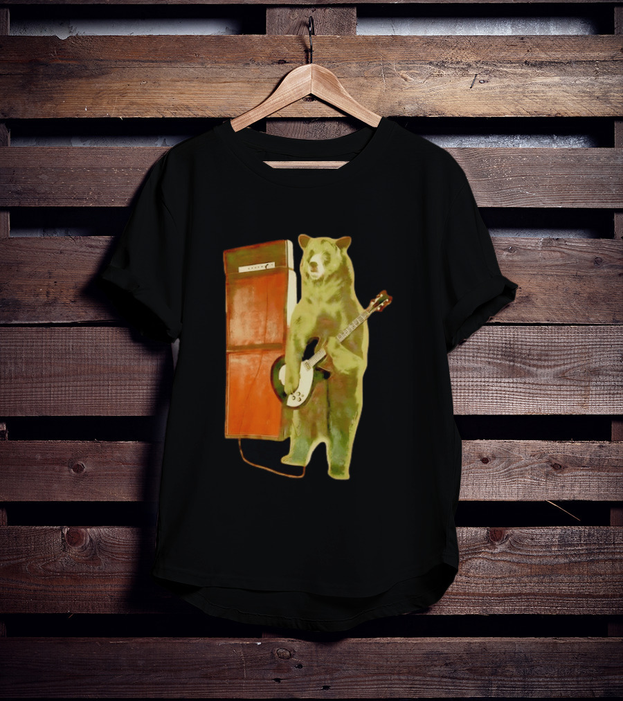 Bear Playing Electric Guitar With Amplifier Retro Vibe T-Shirt