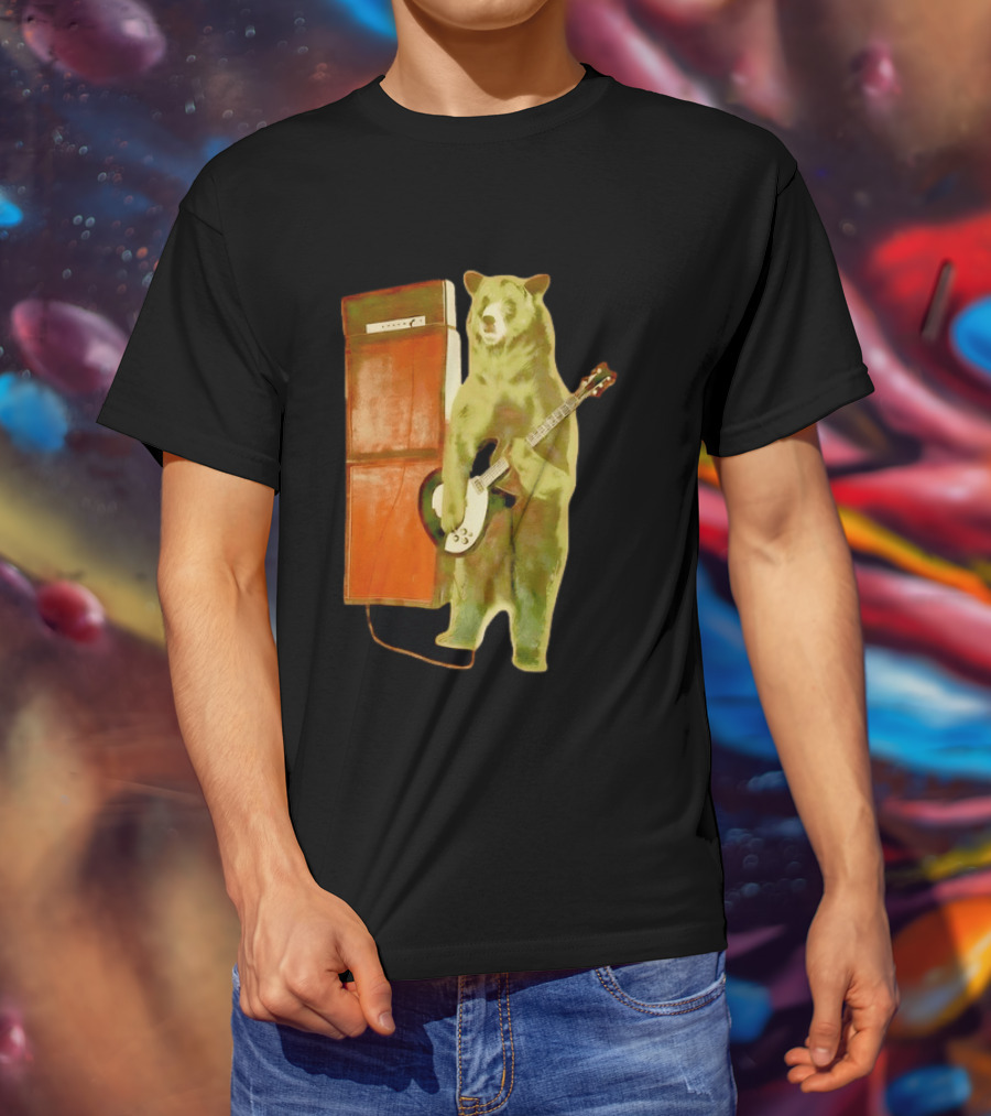 Bear Playing Electric Guitar With Amplifier Retro Vibe T-Shirt
