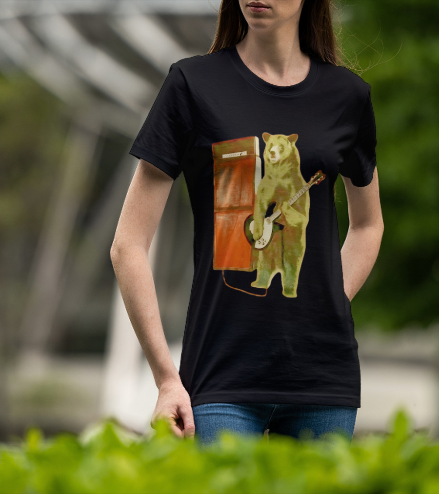 Bear Playing Electric Guitar With Amplifier Retro Vibe T-Shirt