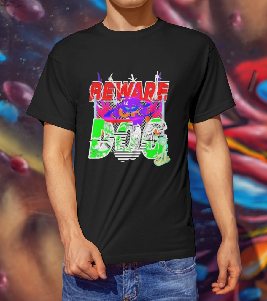 Beware Of Dog Streetwear Urban Graffiti Chain Link Fence T-Shirt