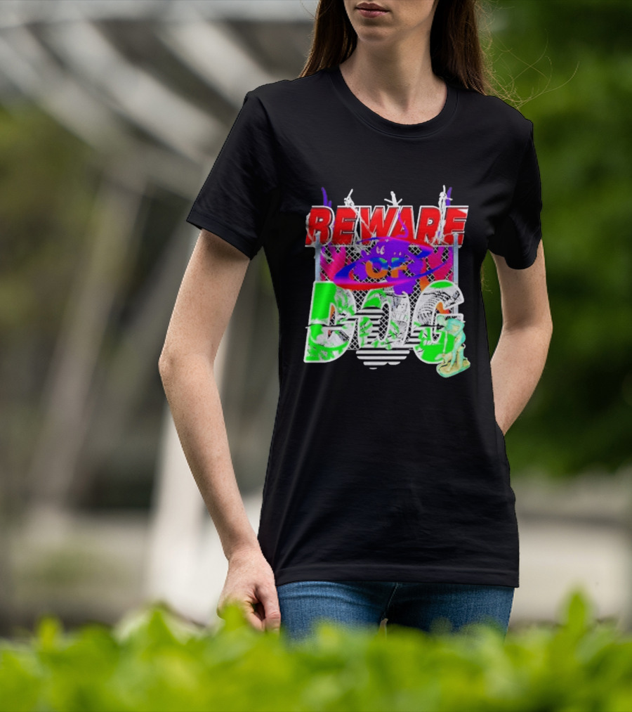 Beware Of Dog Streetwear Urban Graffiti Chain Link Fence T-Shirt