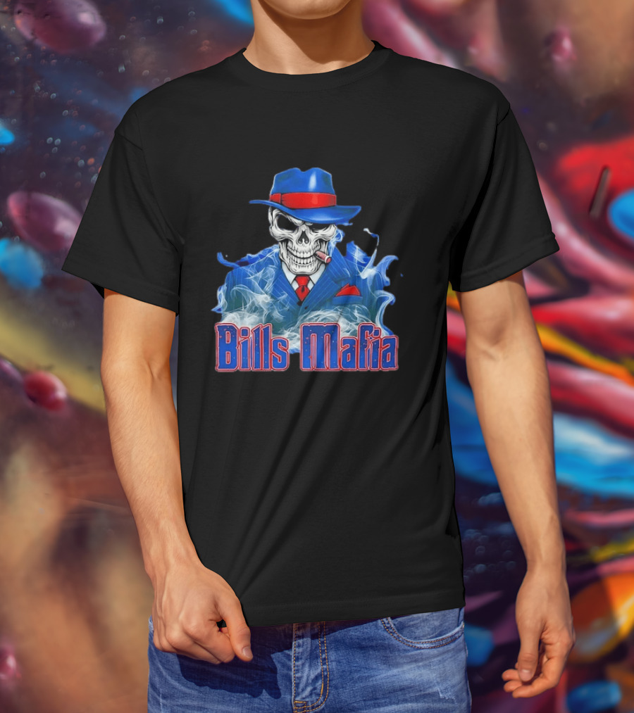 Bills Mafia Skull Smoking Cigar In Suit And Hat T-Shirt