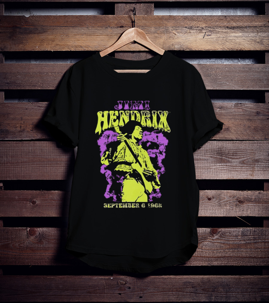 Jimi Hendrix September 6 1968 Concert Rock Legend Iconic Purple Yellow T-Shirt