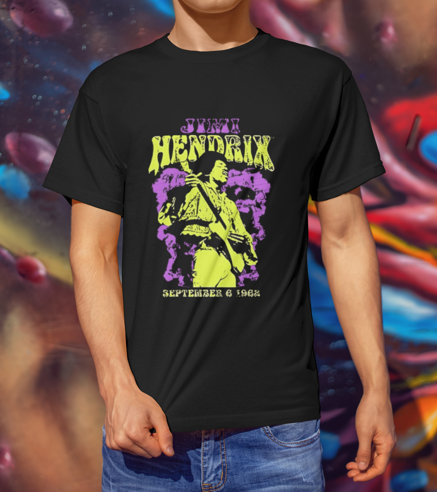Jimi Hendrix September 6 1968 Concert Rock Legend Iconic Purple Yellow T-Shirt
