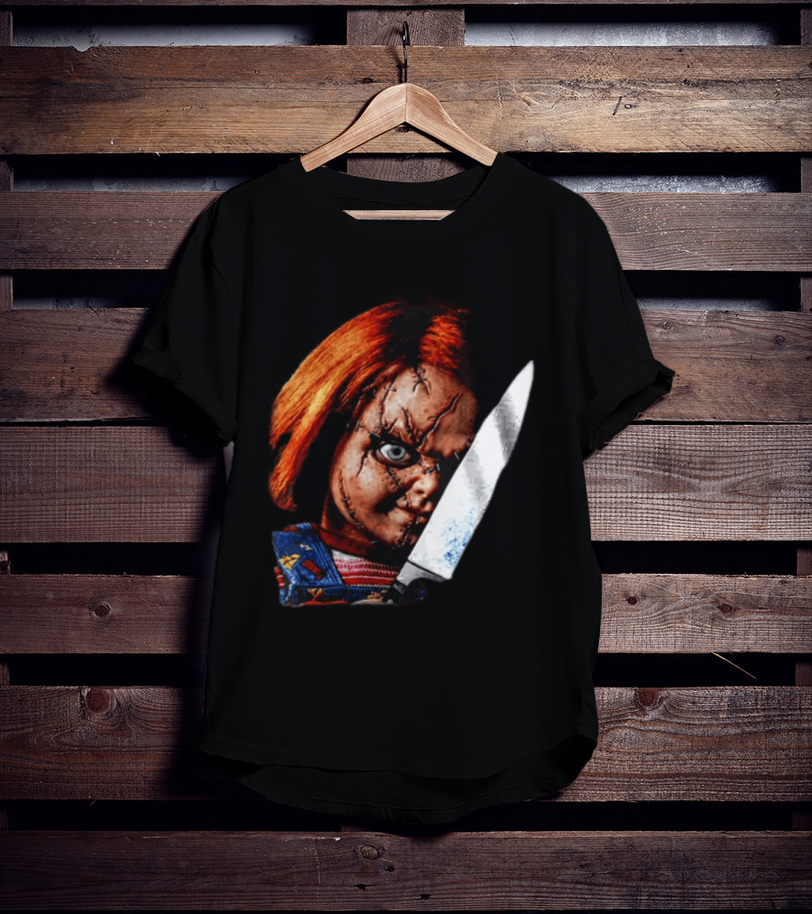Chucky Child's Play Stitched Doll Knife Horror Movie Character 2 Sided T-Shirt