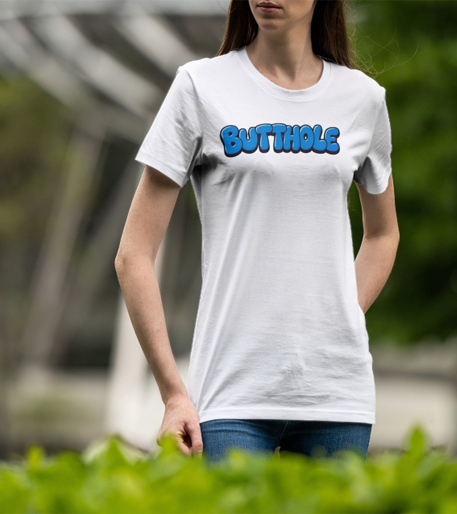 Butthole Bubble Letter Graffiti Blue T-Shirt