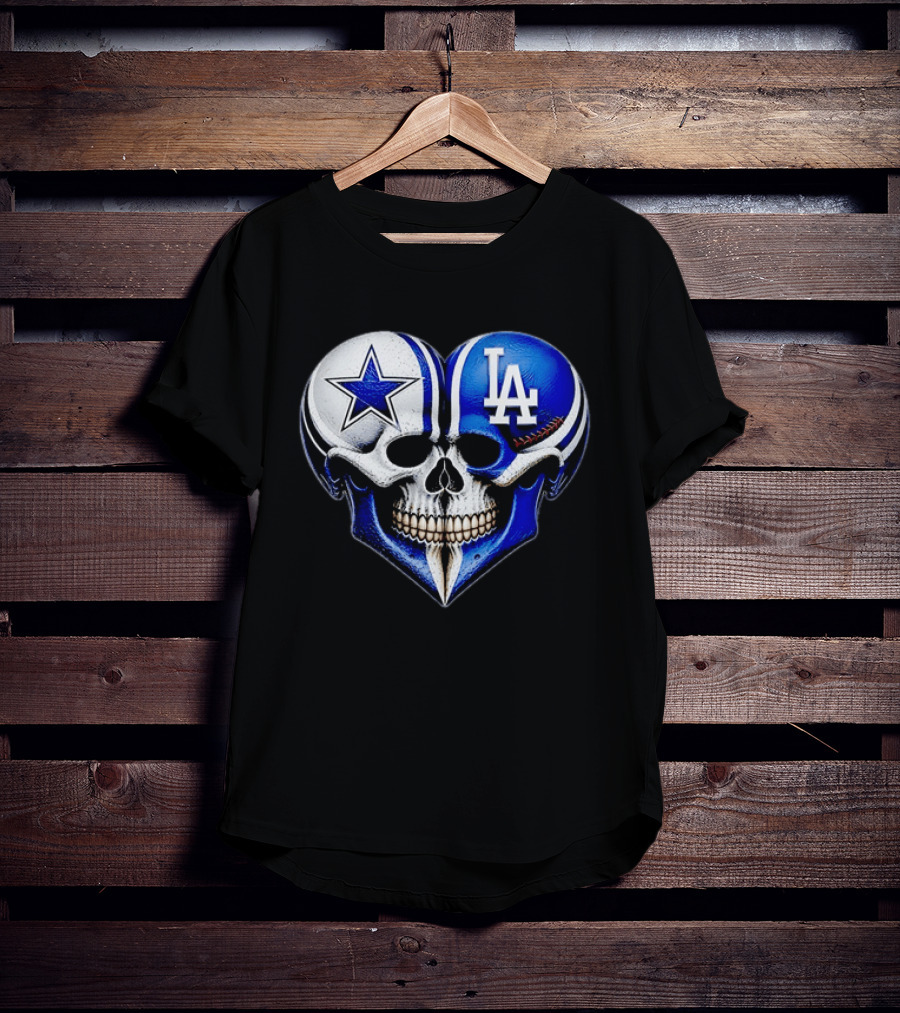 Dallas Cowboys Los Angeles Dodgers Heart Skull T-Shirt