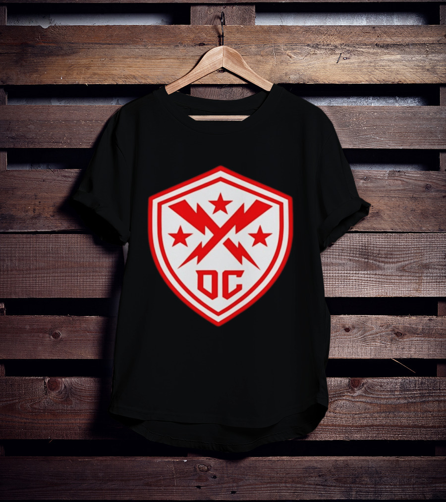 DC Shield Lightning Bolts Stars Emblem Red White T-Shirt