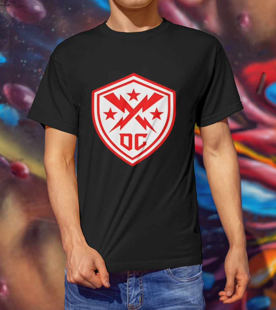 DC Shield Lightning Bolts Stars Emblem Red White T-Shirt