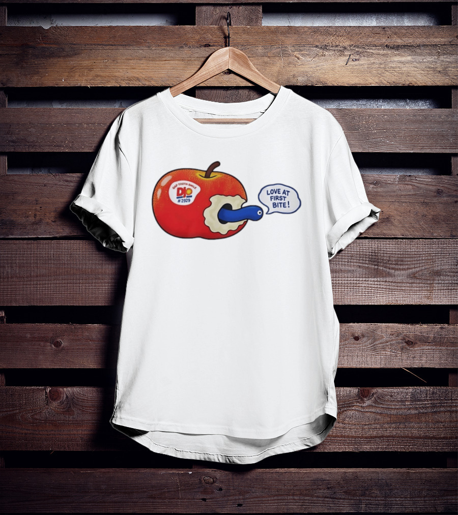 Gap Tooth Smile DJ No 2929 Love At First Bite Apple And Worm T-Shirt
