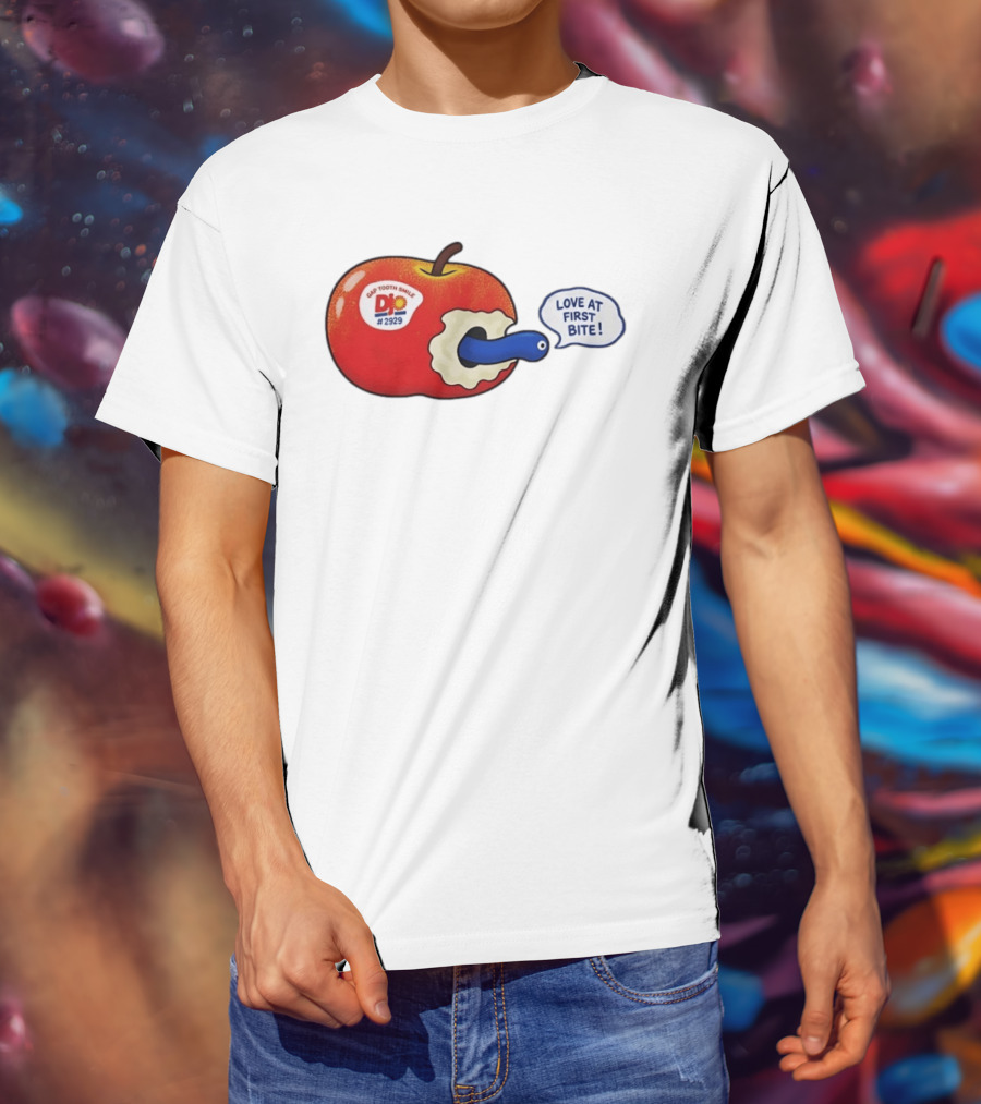 Gap Tooth Smile DJ No 2929 Love At First Bite Apple And Worm T-Shirt