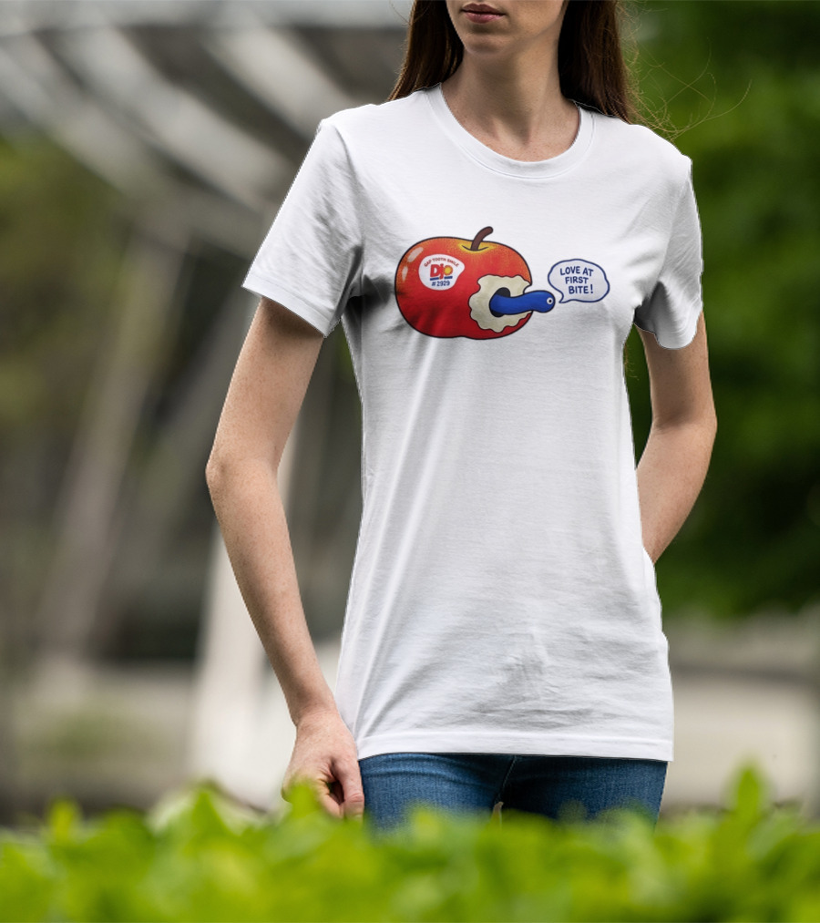 Gap Tooth Smile DJ No 2929 Love At First Bite Apple And Worm T-Shirt