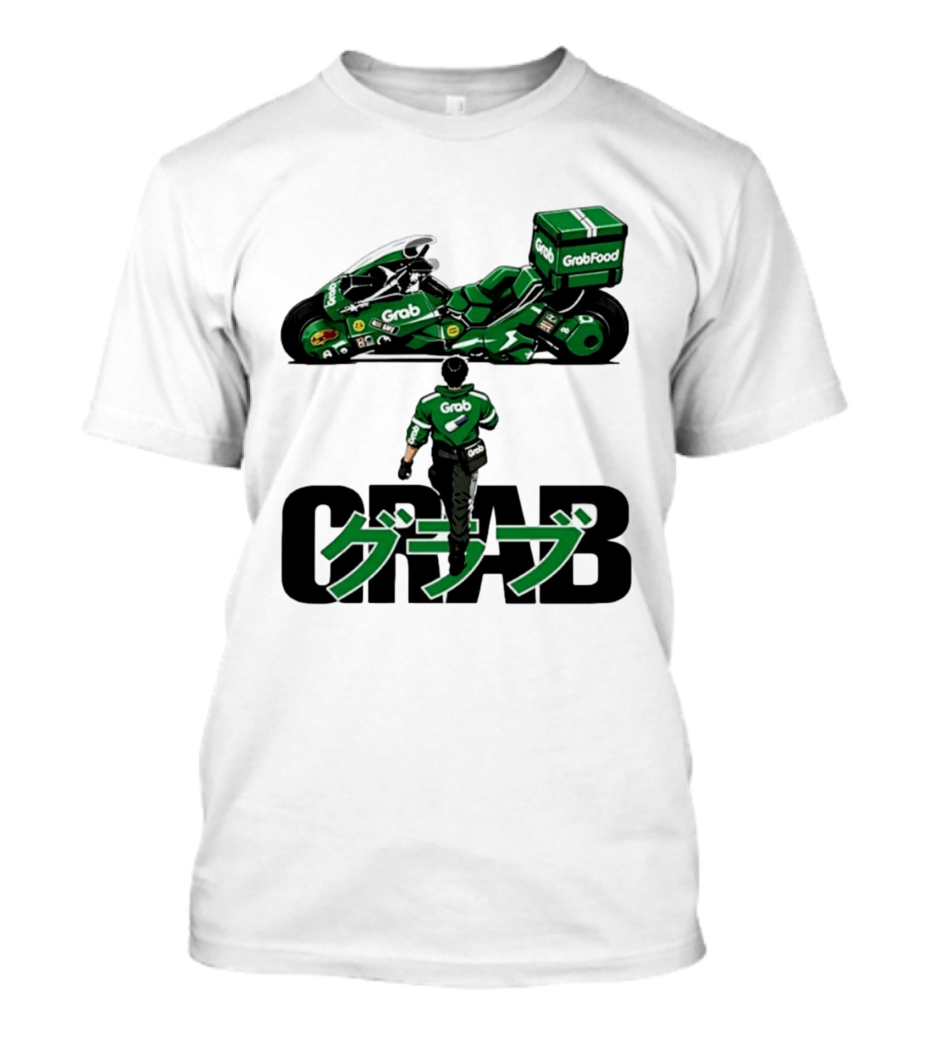 GrabFood Rider Akira Tribute Motorcycle Graphic Kanji T-Shirt