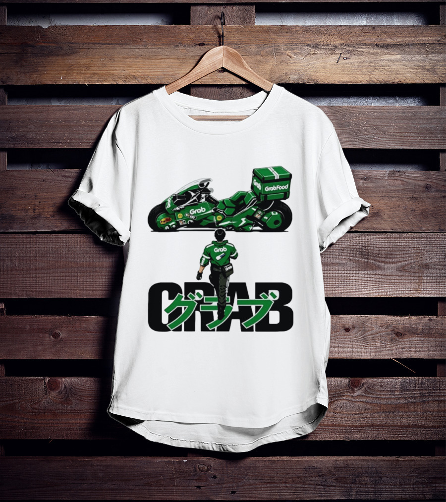 GrabFood Rider Akira Tribute Motorcycle Graphic Kanji T-Shirt