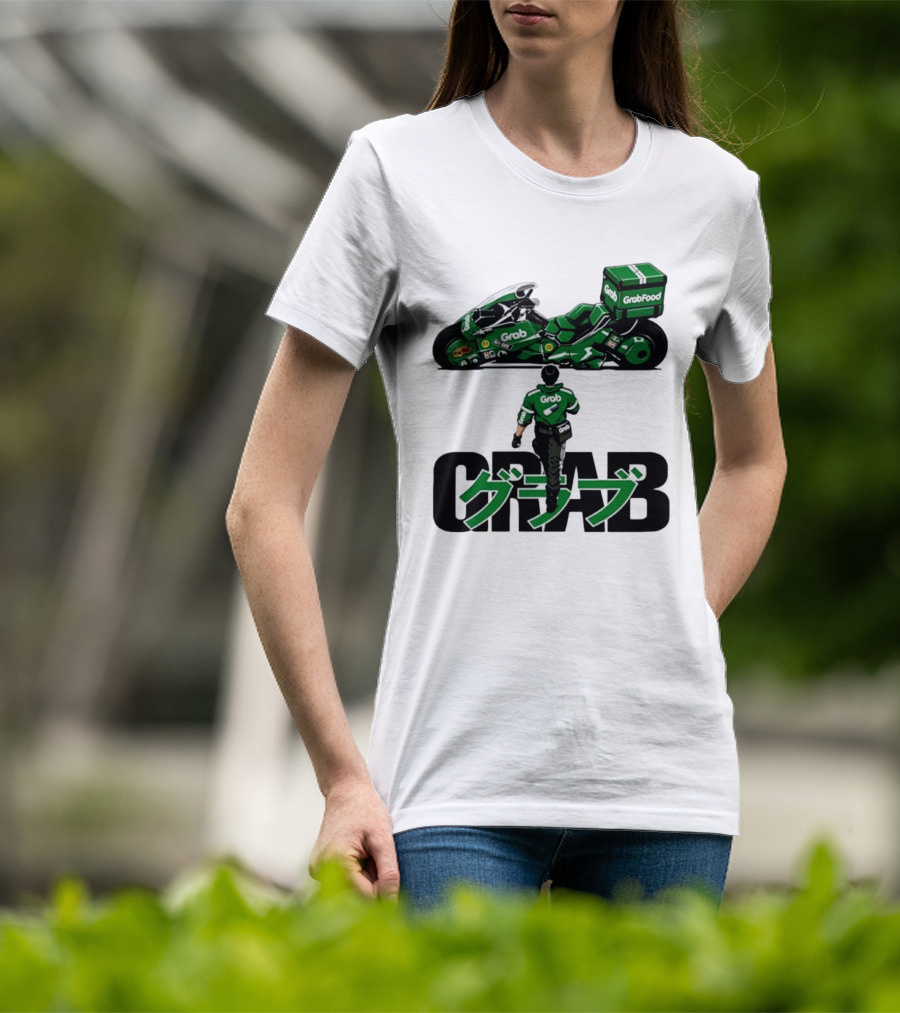 GrabFood Rider Akira Tribute Motorcycle Graphic Kanji T-Shirt