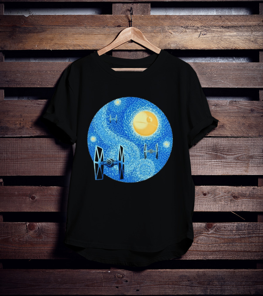 Starry Night Death Star Tie Fighters Star Wars Van Gogh T-Shirt
