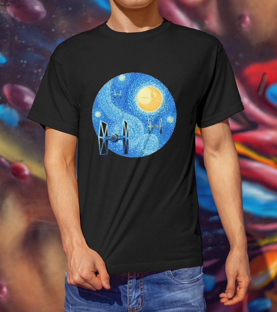 Starry Night Death Star Tie Fighters Star Wars Van Gogh T-Shirt