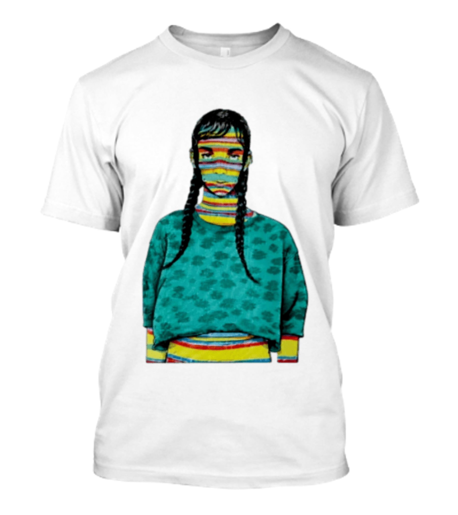 Sicko Last Spring Japan Kai Cenat Striped Face And Braids T-Shirt