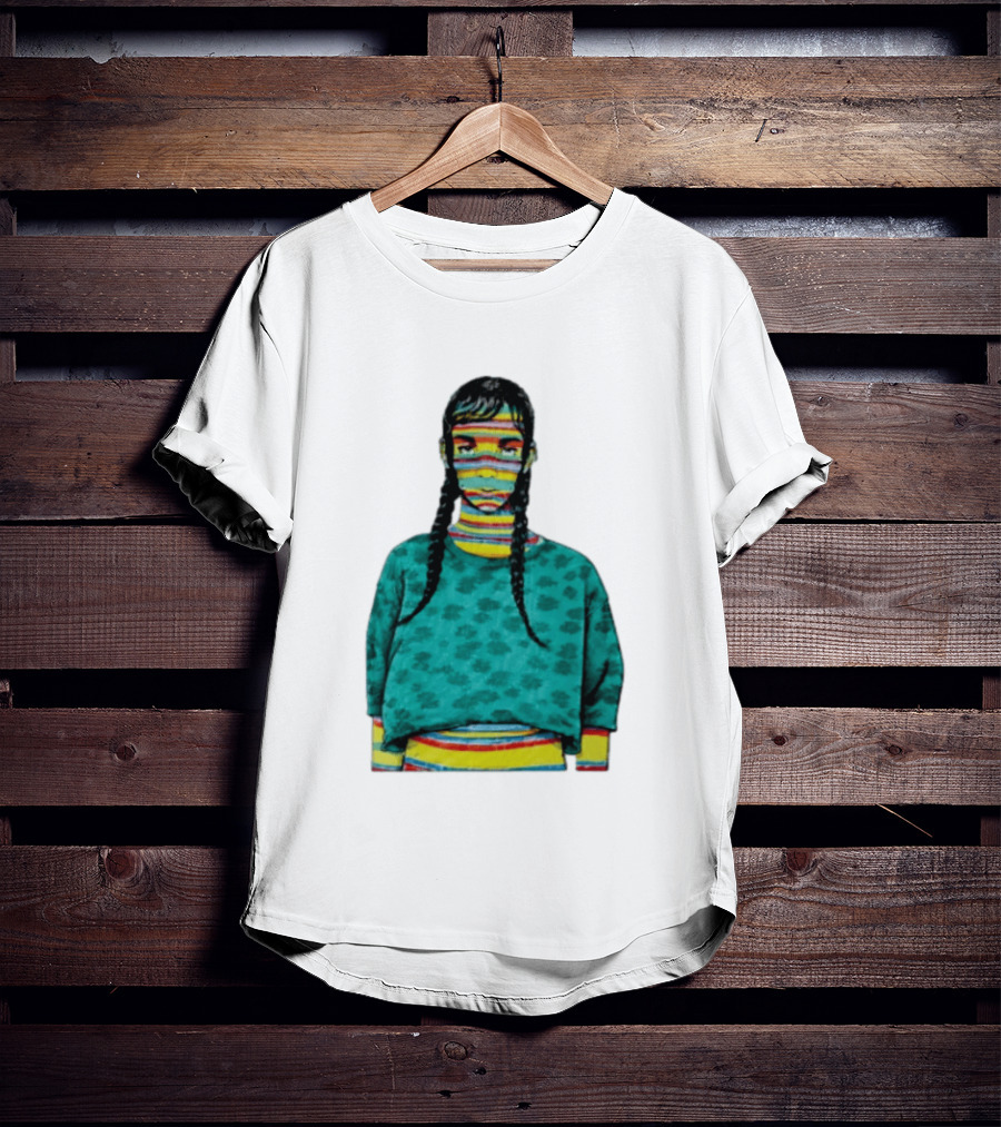 Sicko Last Spring Japan Kai Cenat Striped Face And Braids T-Shirt