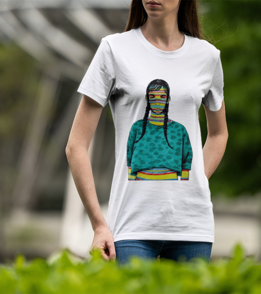 Sicko Last Spring Japan Kai Cenat Striped Face And Braids T-Shirt
