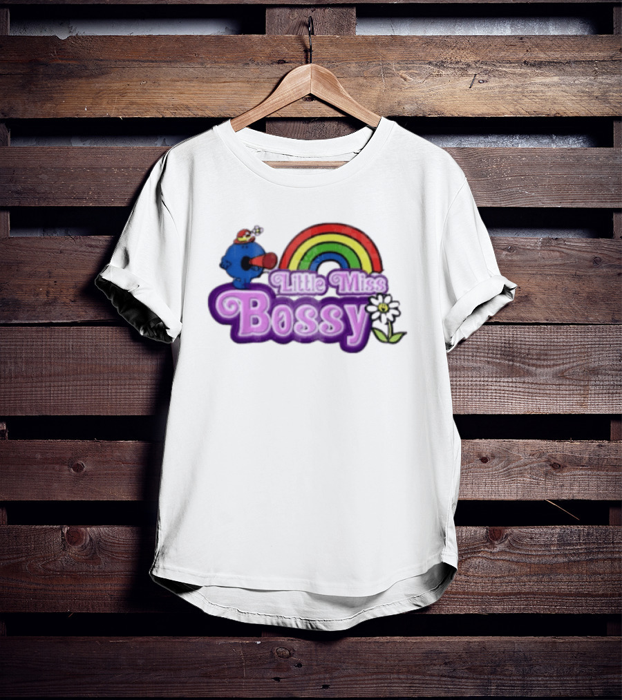 Little Miss Bossy Rainbow With Flower And Megaphone T-Shirt