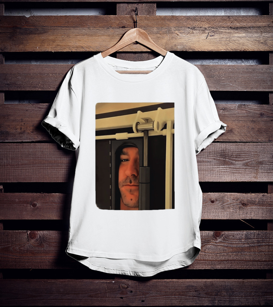 Man Peeking Through Door Face Hidden Observation Doorway T-Shirt