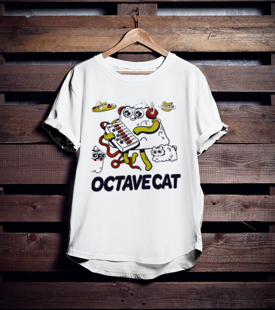 Octave Cat Synthesizer Headphones Pizza Slice T-Shirt