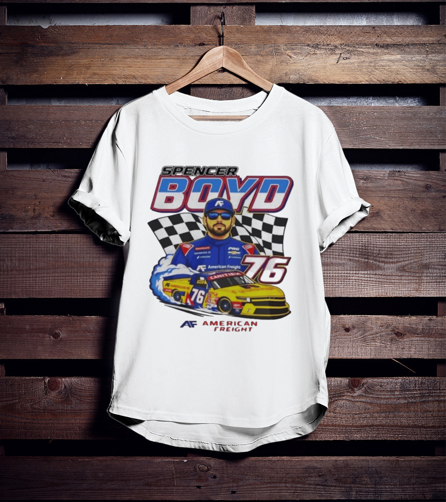 Spencer Boyd 76 American Freight Racing Car Checkered Flag T-Shirt