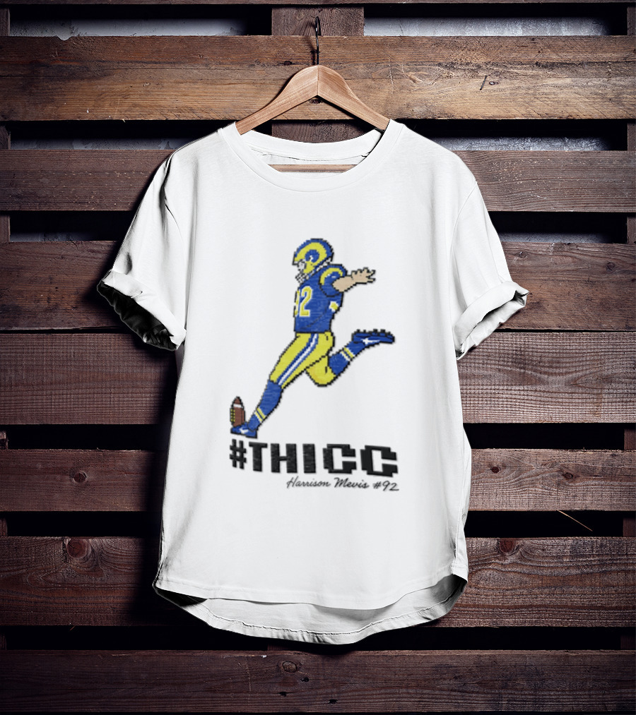 #THICC Harrison Mevis 92 Pixel Football Player In Blue And Yellow Uniform T-Shirt