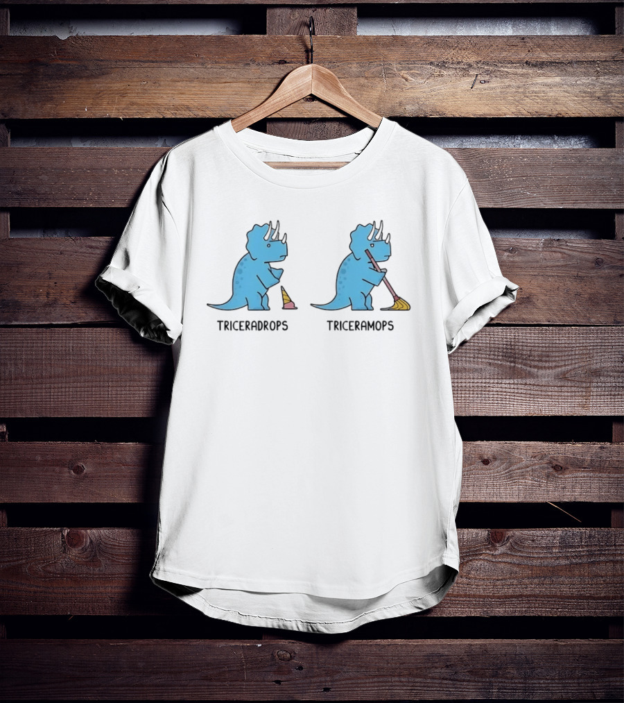 Triceradrops Triceramops Dinosaur Humor Ice Cream Cleaning Cartoon T-Shirt